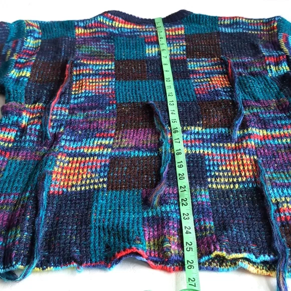 Unisex Multi Colored Rainbow Textured 3D Crew Neck Sweater w/ Tassels - Picture 3 of 8